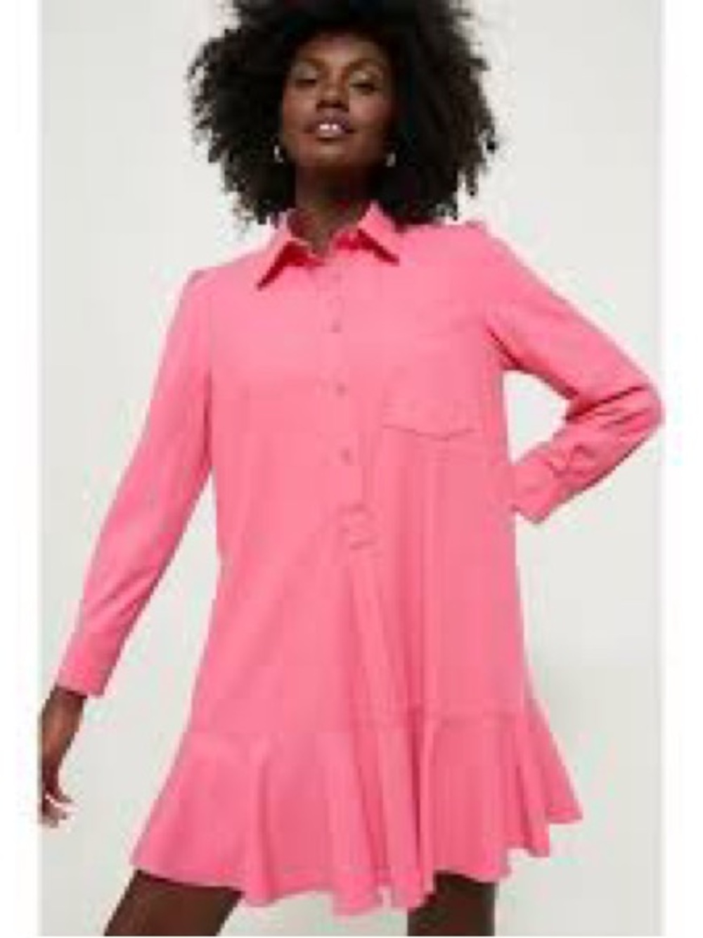Tuckernuck Bright Pink Button-Front Ruffle Hem Tunic Shirt Dress Size M NWT - Picture 9 of 9